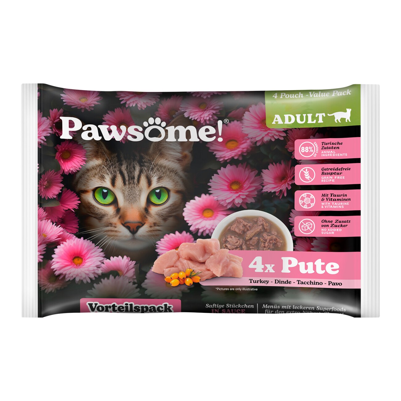 Pawsome Adult Flowpack Pute 4x85 g