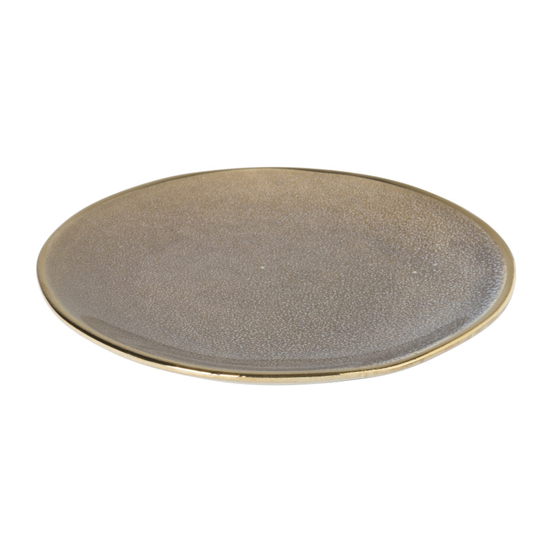 Gebaksbordje met gouden rand - grijs - ø15 cm