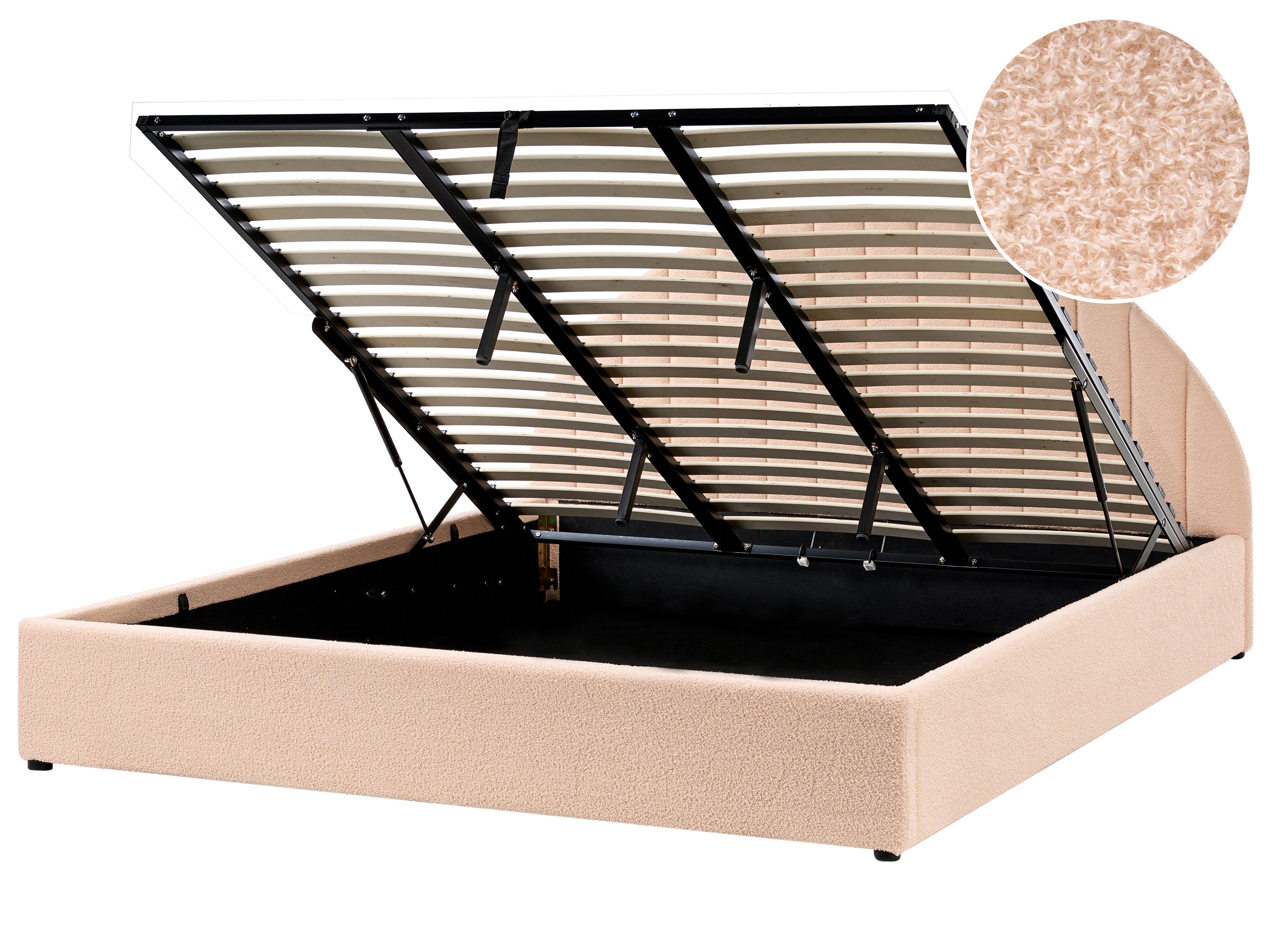 Bed met opbergruimte Bouclé CHADENET 180 x 200 cm Perzikroze