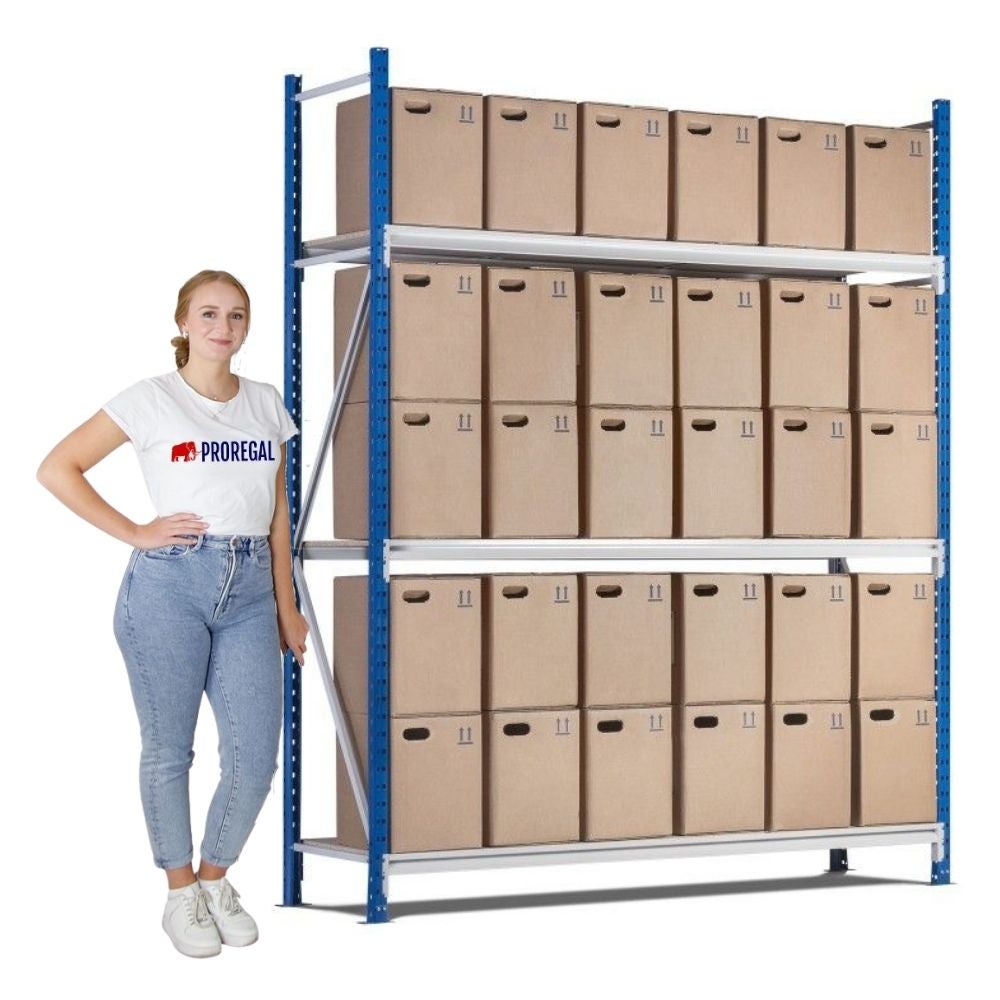 PROREGAL Breedspankast Maximus basiskast HxBxD 200 x 200 x 80 cm 6 legplanken Spaanplaat legplank draagvermogen 400 kg Lichtblauw & lichtgrijs