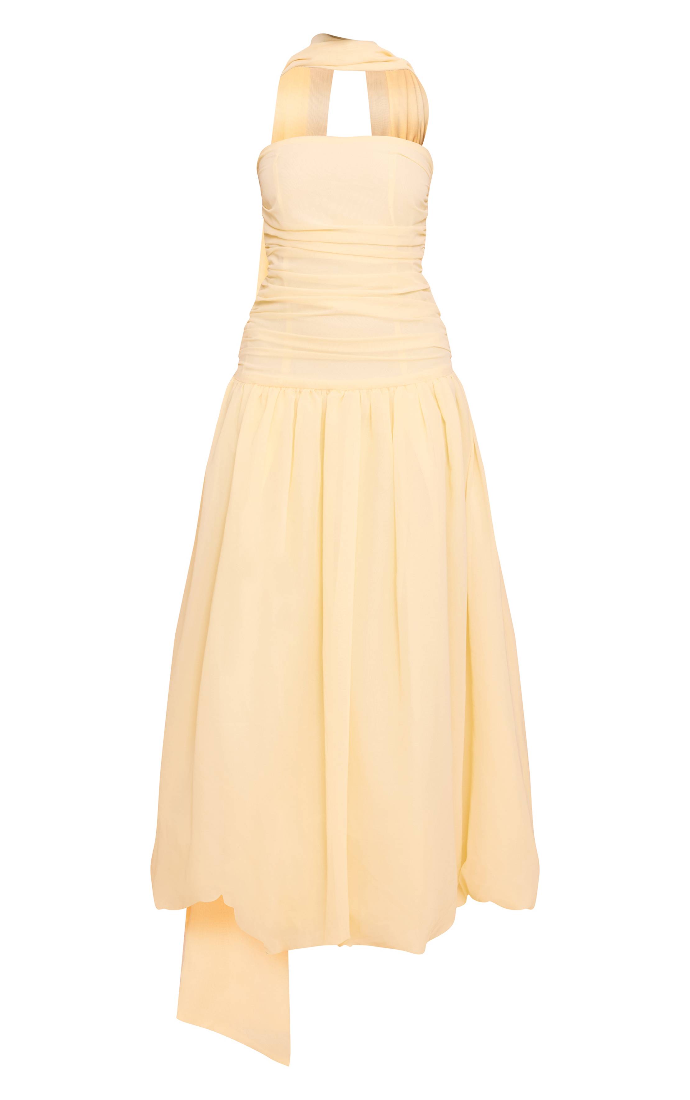 Citron Robe Mi-longue À Détail Foulard Bandeau Et Ourlet Bouffant