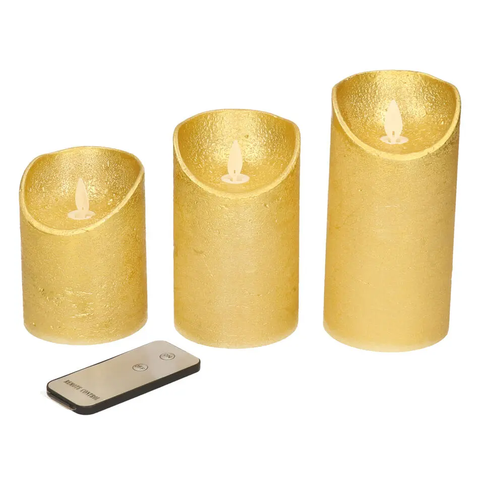 Anna's Collection Stompkaarsen - 3x - goud - LED kaarsen