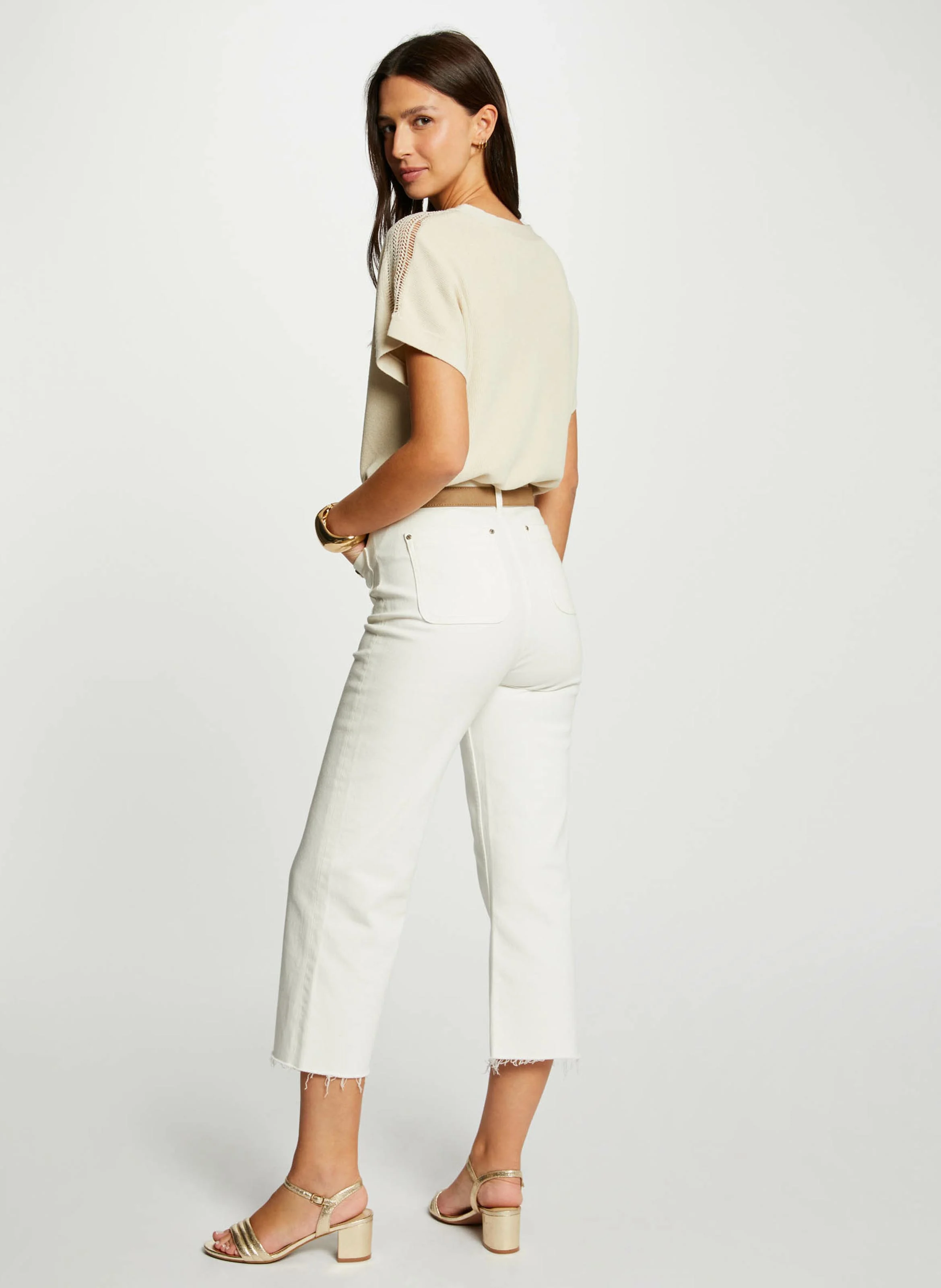 MARGE - Pull manches courtes à dentelle | Beige