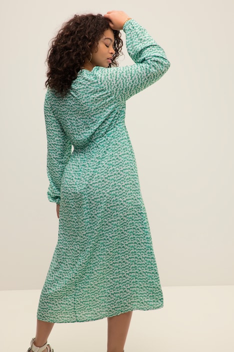 Midikleid, A-Line, V-Ausschnitt, Zierknoten, Langarm