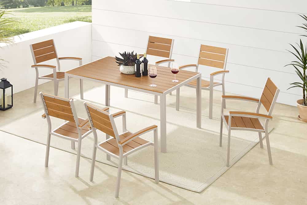 Moderner Gartenstuhl DESIGNO natur greige Aluminium stapelbar wetterfest
