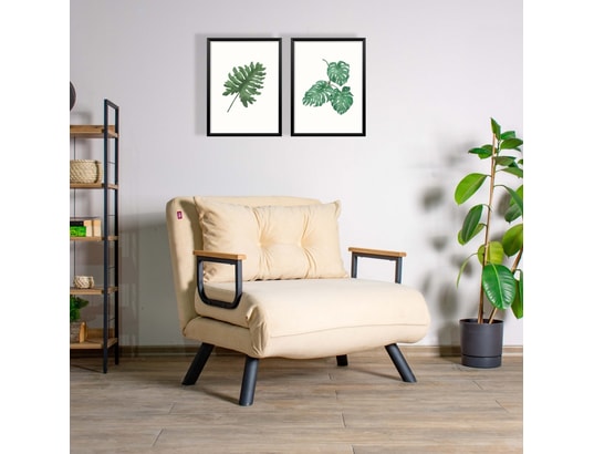 CONCEPT1 - Fauteuil convertible Sando Single crème 67 x 78 x h78