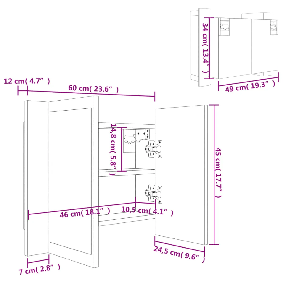 VIDAXL Armoire à miroir LED - Sonoma gris