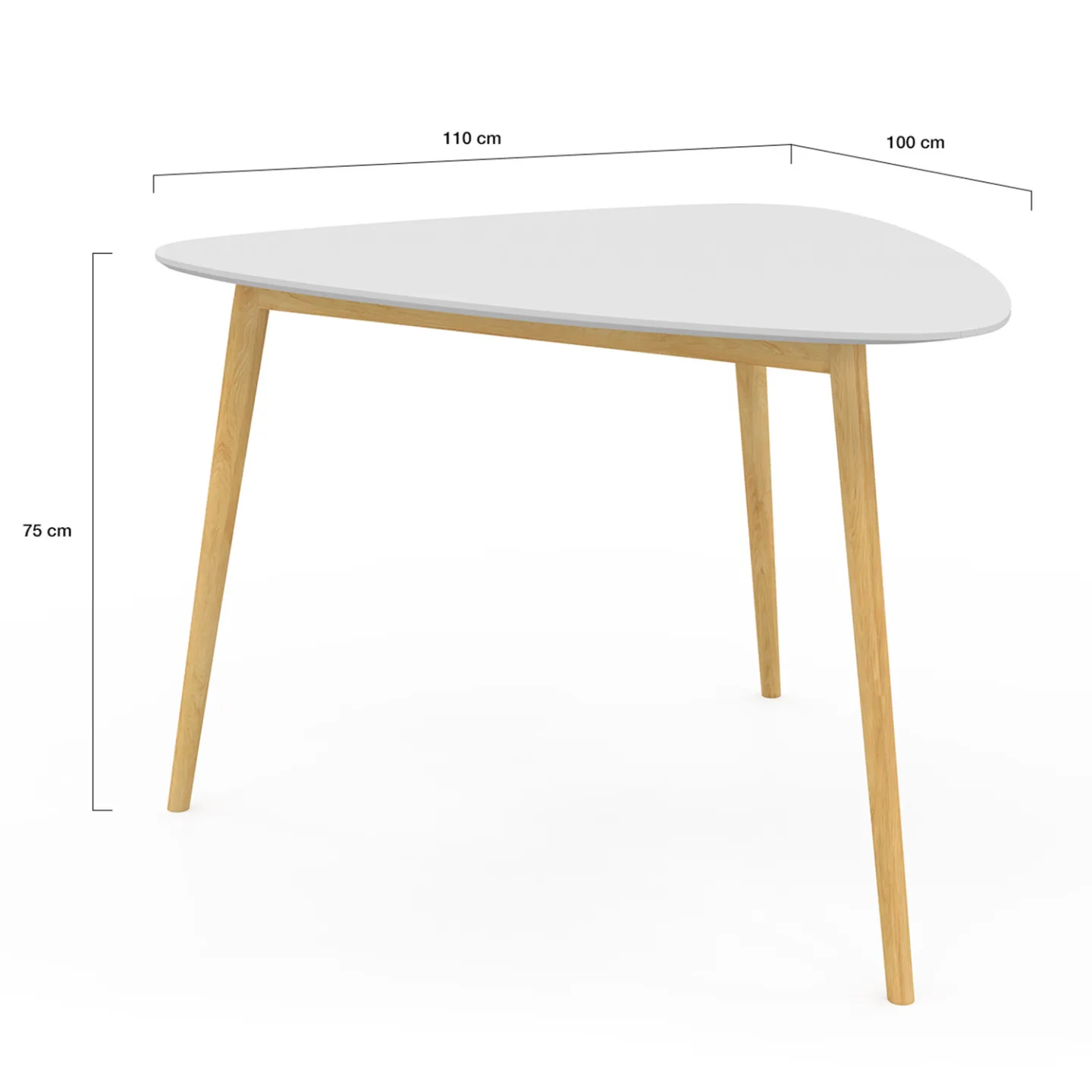 Table à manger GAIA 4 personnes plateau blanc pieds bois 110 cm