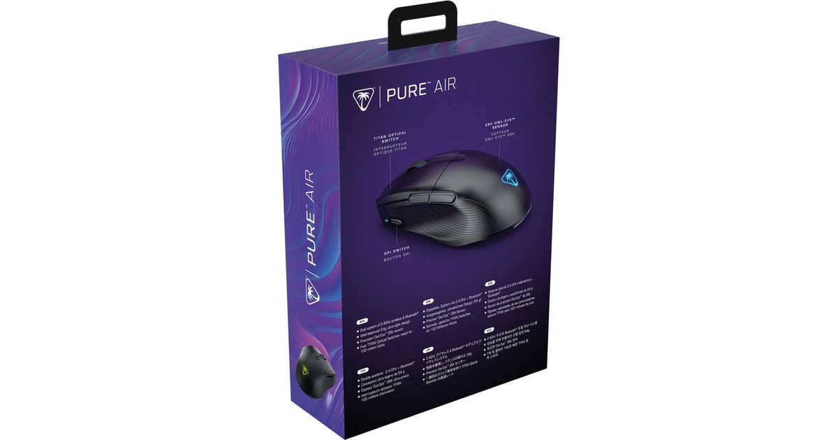 Turtle BeachPure Air gaming muis  (Zwart, USB-C / 2,4GHz / Bluetooth, 50 - 26000 Dpi, RGB)
