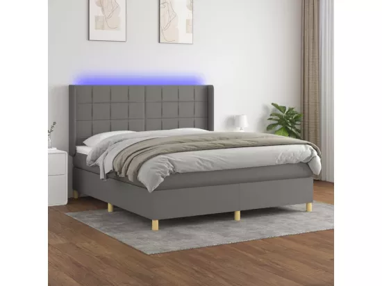 Sommier tapissier et matelas et LED Gris foncé 180x200 cm Tissu
