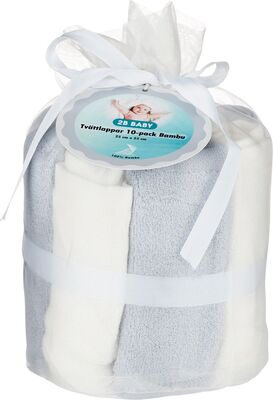 2B Baby Vaskekluter Bambus 10-pack, Grå/Hvit