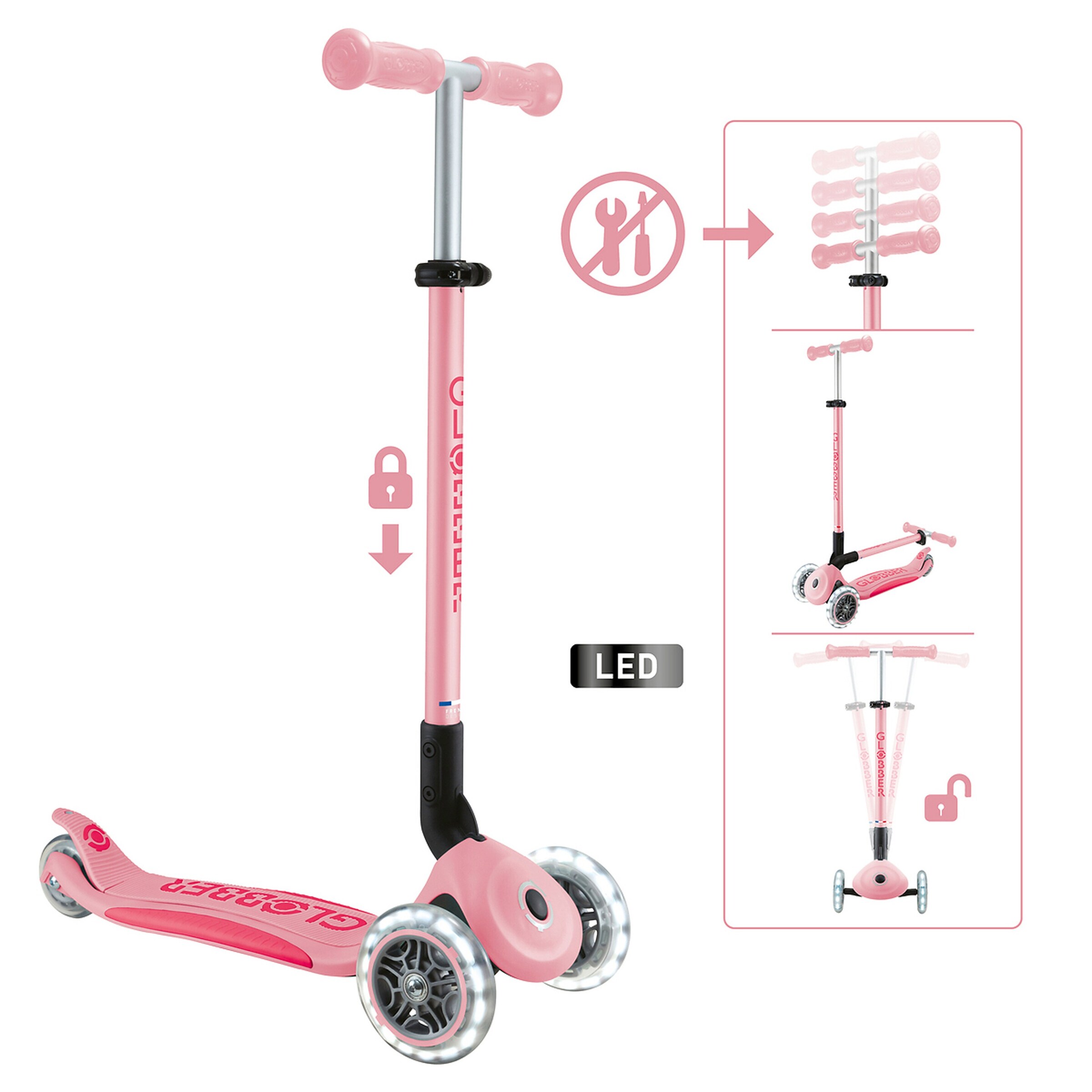 Globber Scooter PRIMO Foldable Plus Lights rosa