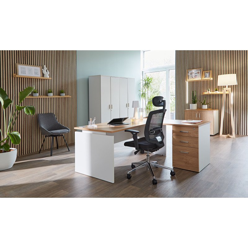 Chaise de bureau IZY tissu et maille - avec accoudoirs, appui-tête et soutien lombaire - Mécanisme Synchrone - Pieds aluminium