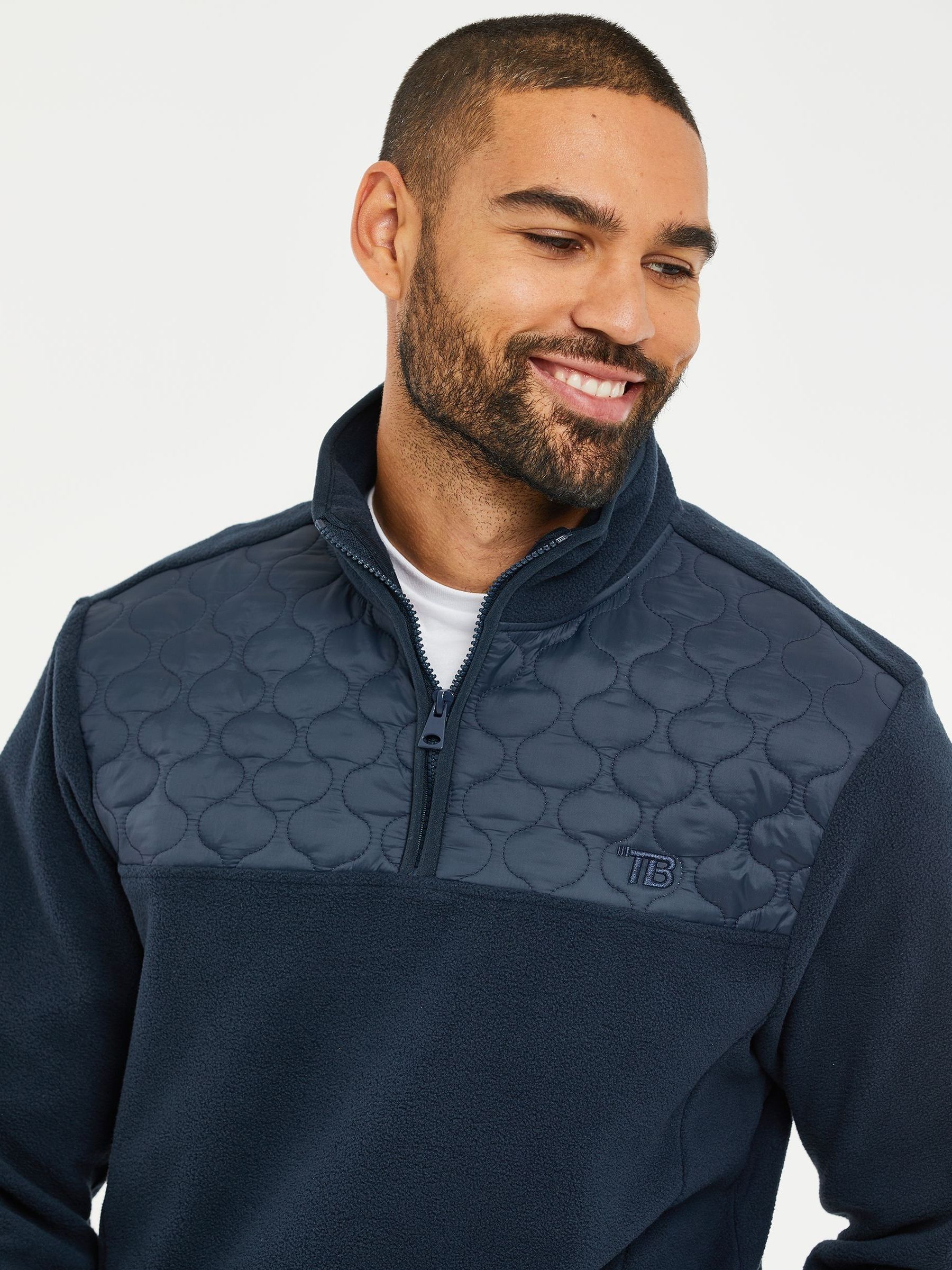 Donkerblauw - Threadbare doorgestikt fleece sweatshirt met kwartrits