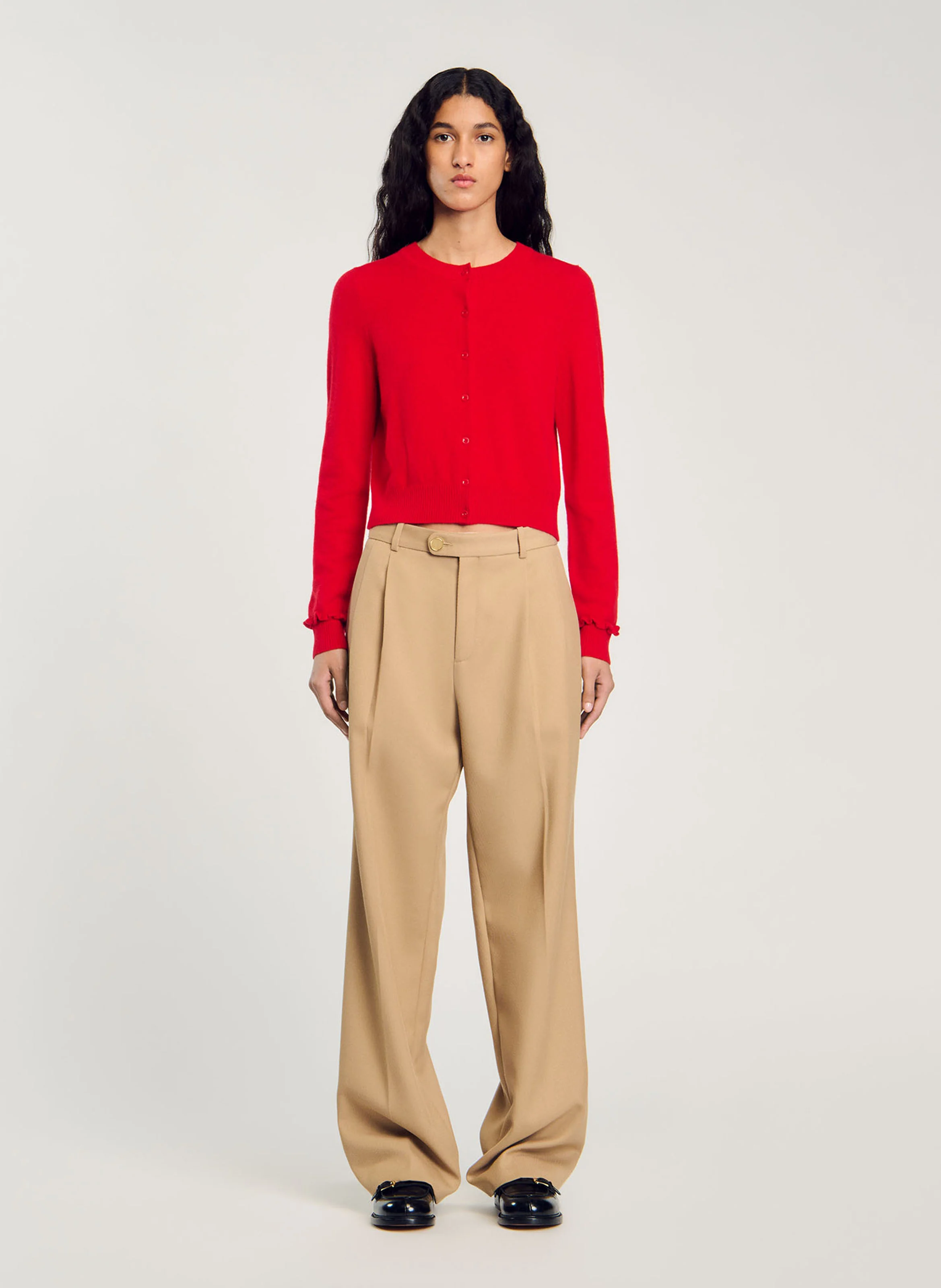 Cardigan à volants en laine mélangée | Rouge