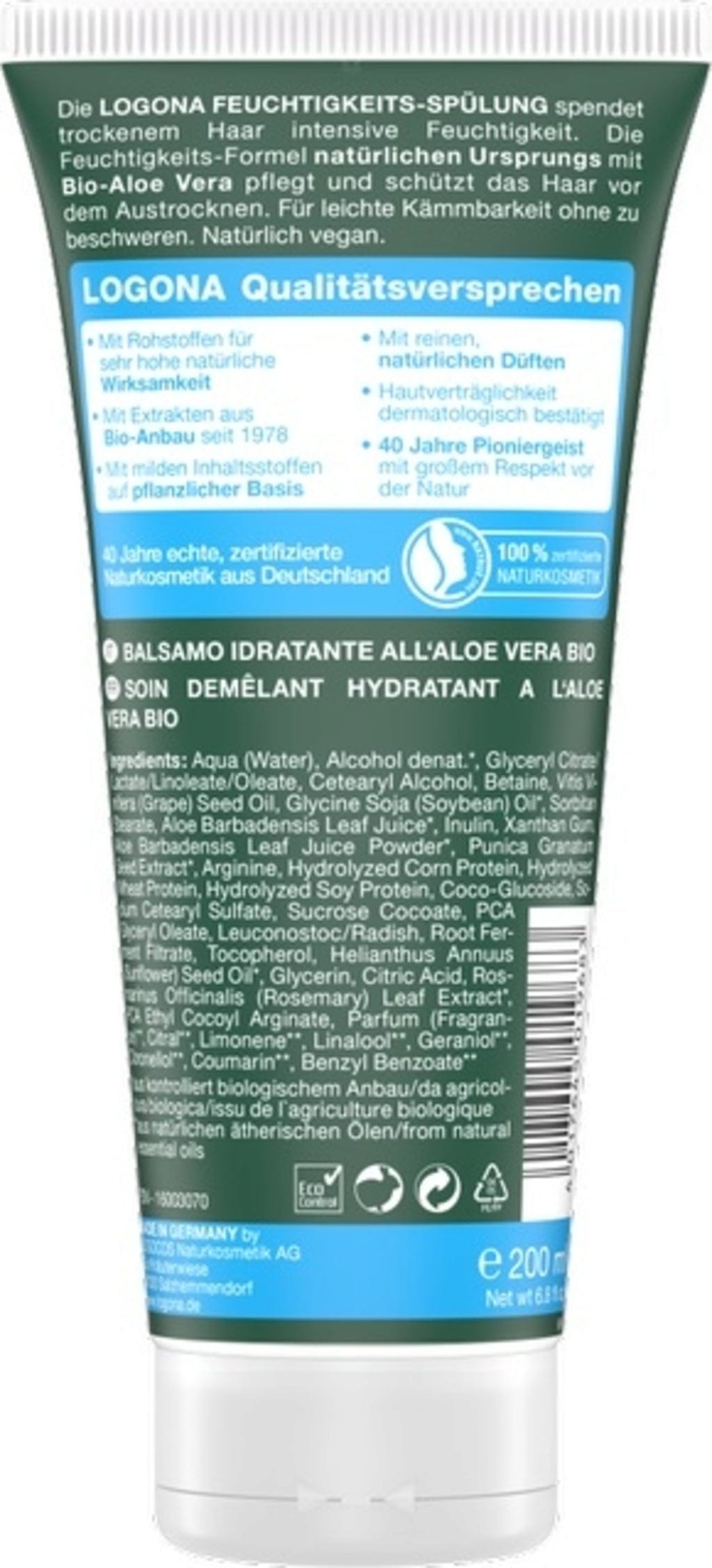 LOGONA  Aloe Vera Feuchtigkeits-Spülung, 200 ml