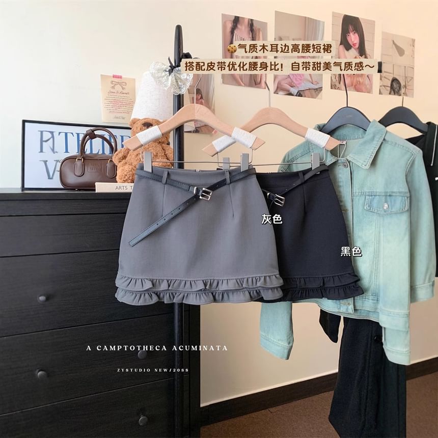 Moon City - Hoge taille effen geplooide mini A-lijn rok