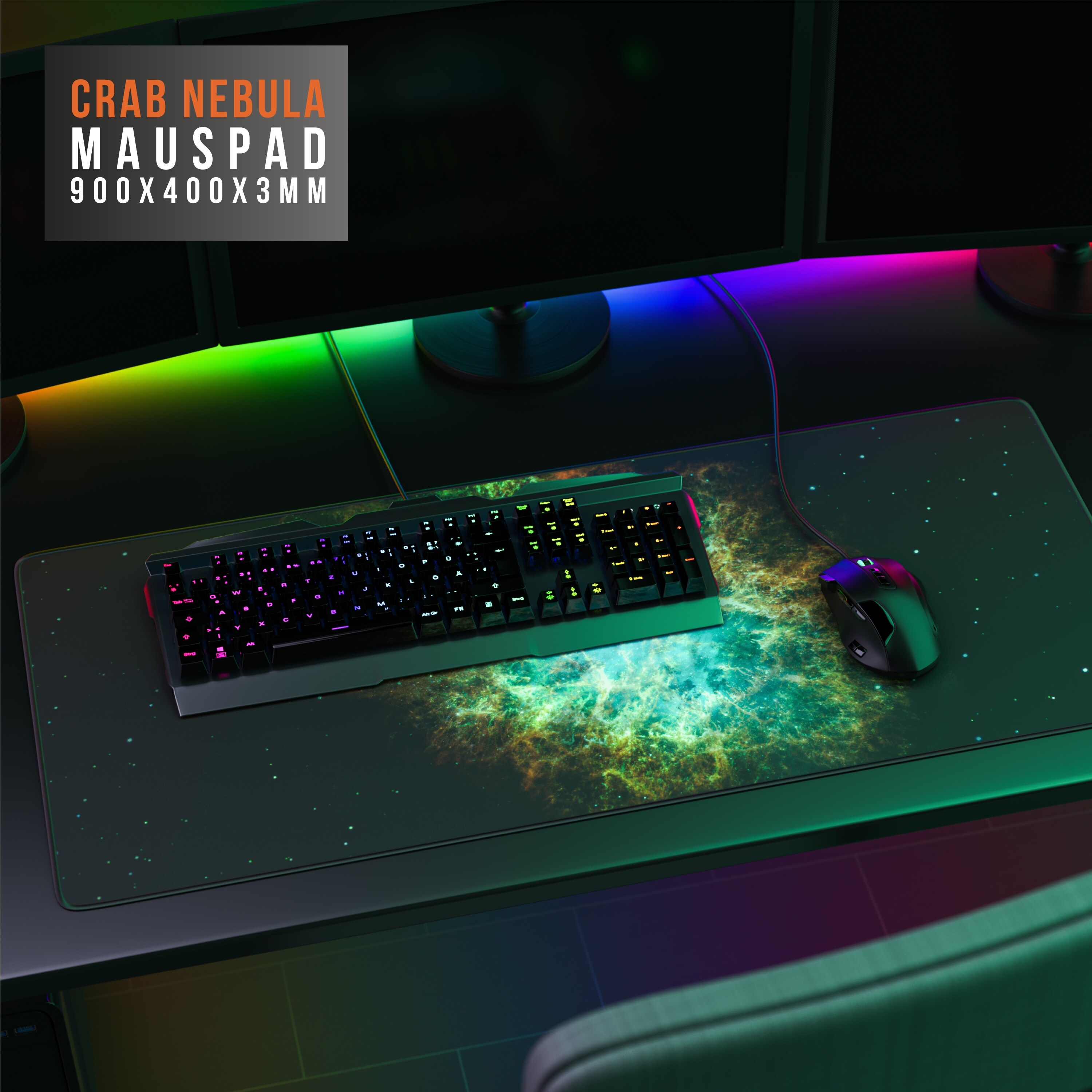 CSL Gaming Mauspad, XXL Schreibtischunterlage 900 x 400mm, Präzision & Geschwindigkeit, Galaxie