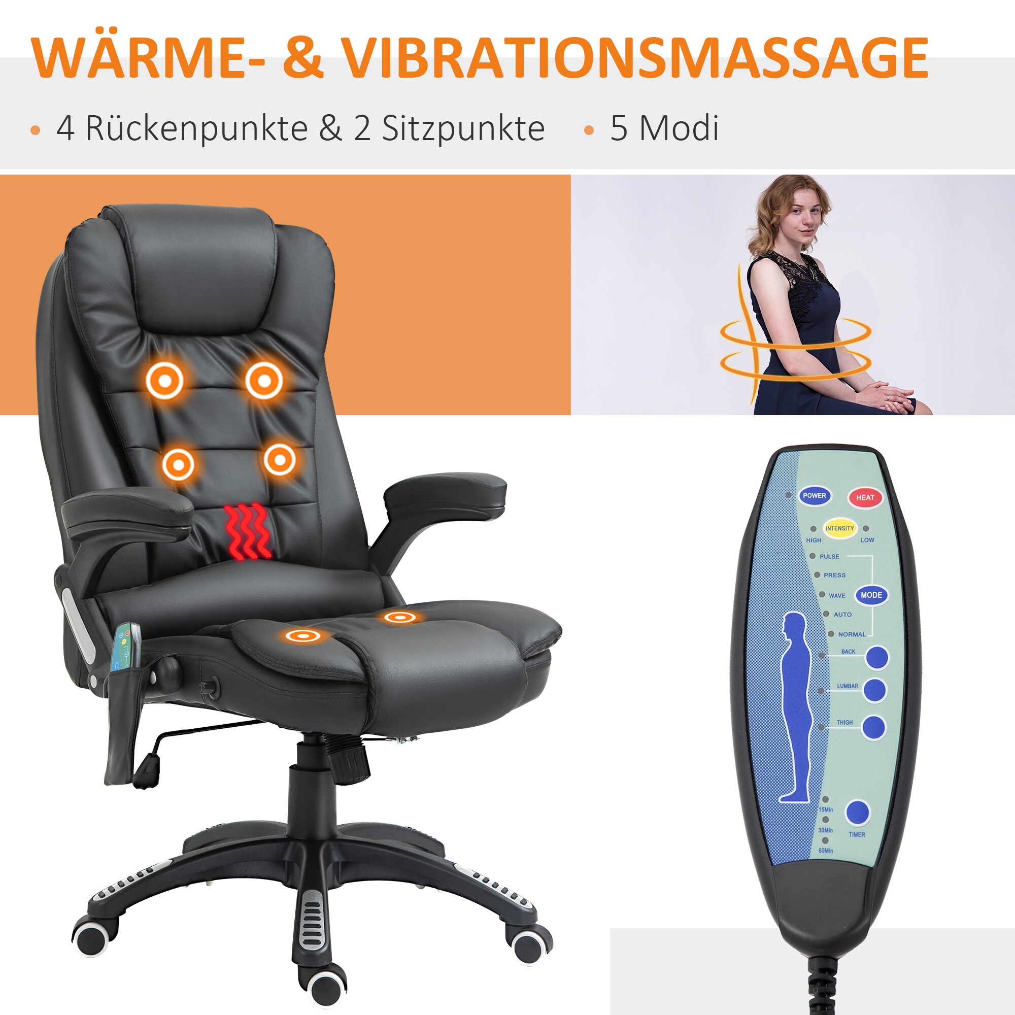 HOMCOM Bürosessel / Chefsessel mit Massagefunktion 62 x 68 x (111-121) cm (BxTxH)
