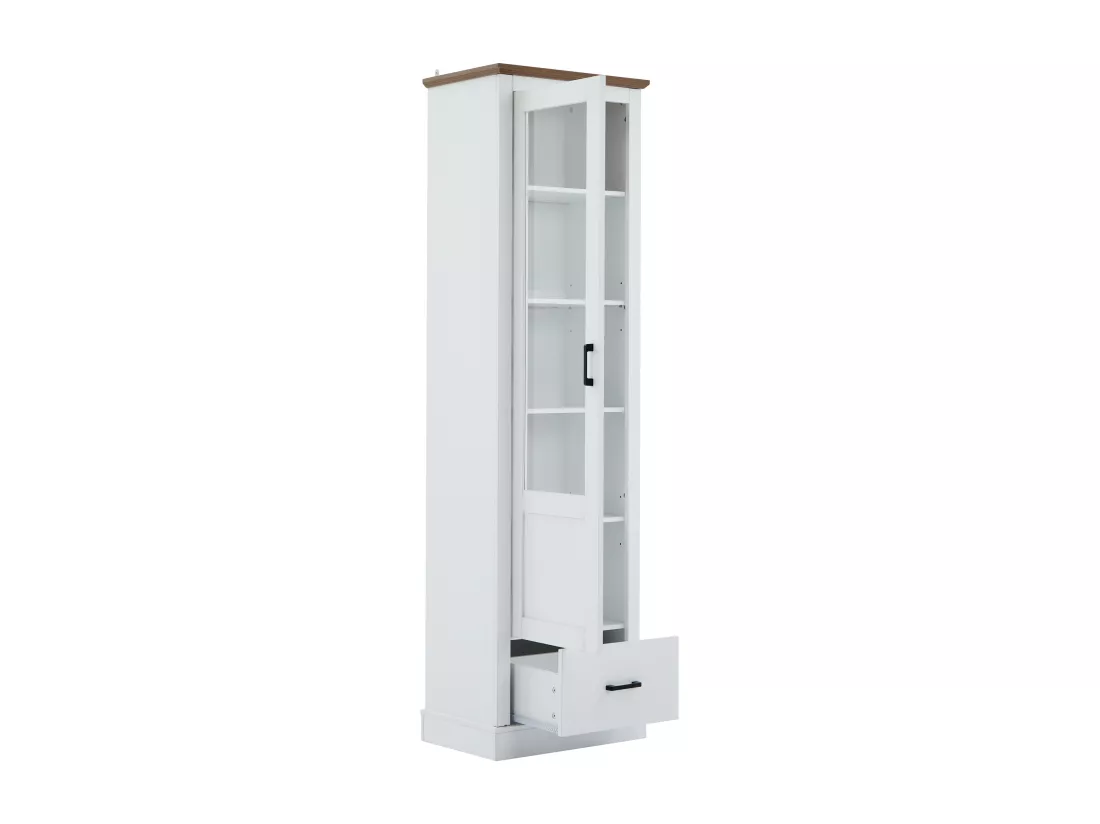Vitrine avec 1 porte en verre et 1 tiroir - 50 x 35 x 178 cm - LEDs - Panneau de particules et verre - Blanc
