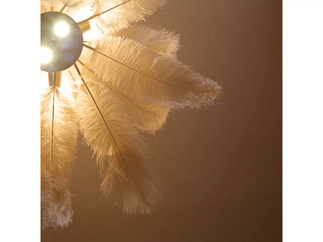 Lustre à plumes blanc luminaire moderne en laiton led pour chambre à coucher salon d90 cm