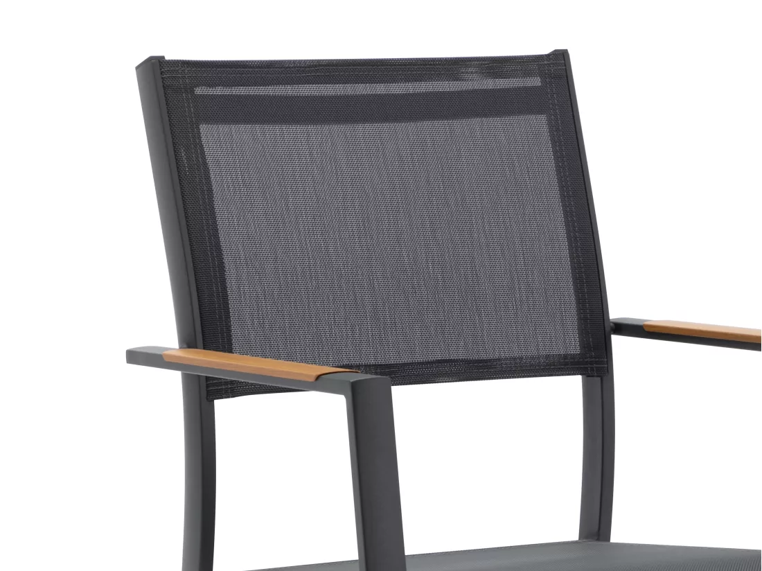 Salle à manger de jardin en aluminium et polywood : une table extensible L.170/230 cm et 8 fauteuils empilables - Naturel clair et anthracite - MACILA de MYLIA