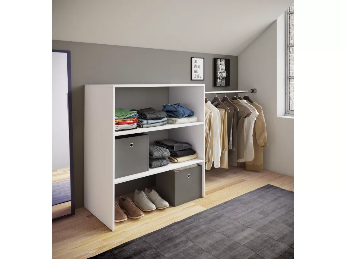 VCM bois Armoire ouverte dressing penderie penthouse étagère Dacho ll (blanc)