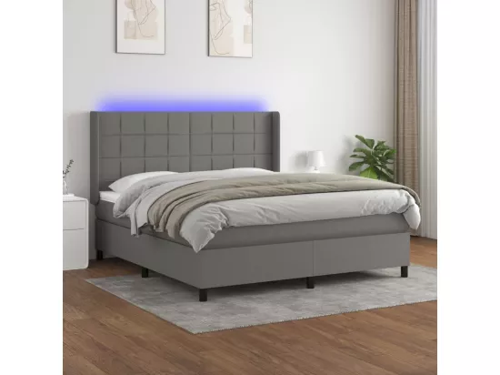 Sommier tapissier et matelas et LED Gris foncé 180x200 cm Tissu