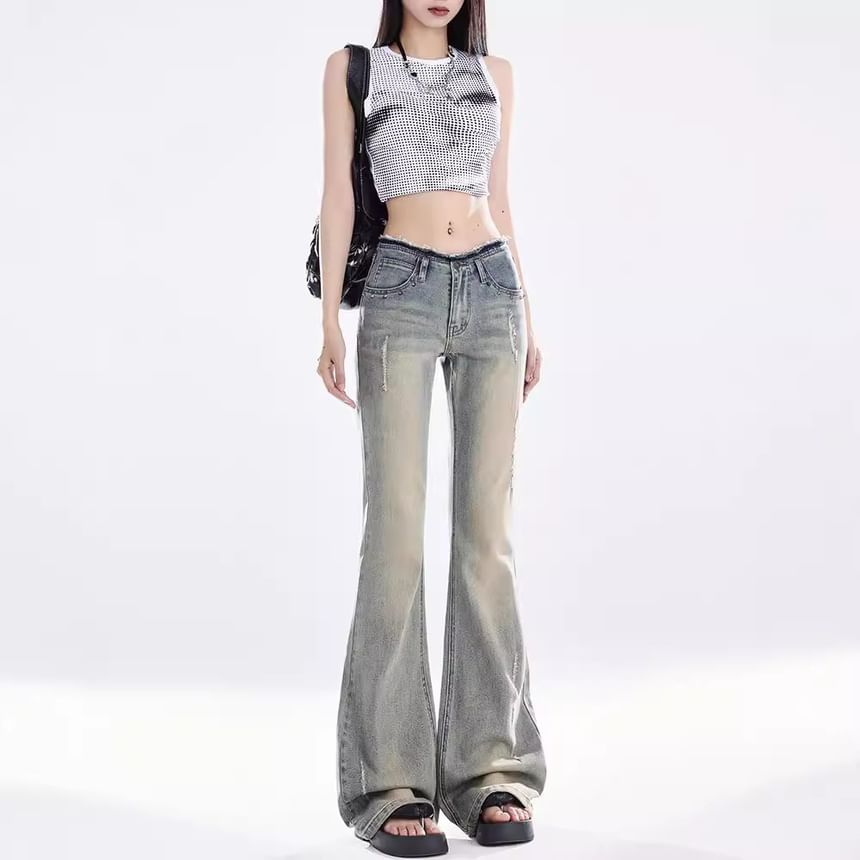 Rosesand - Low Rise Washed Slim-Fit Boot-Cut Jeans