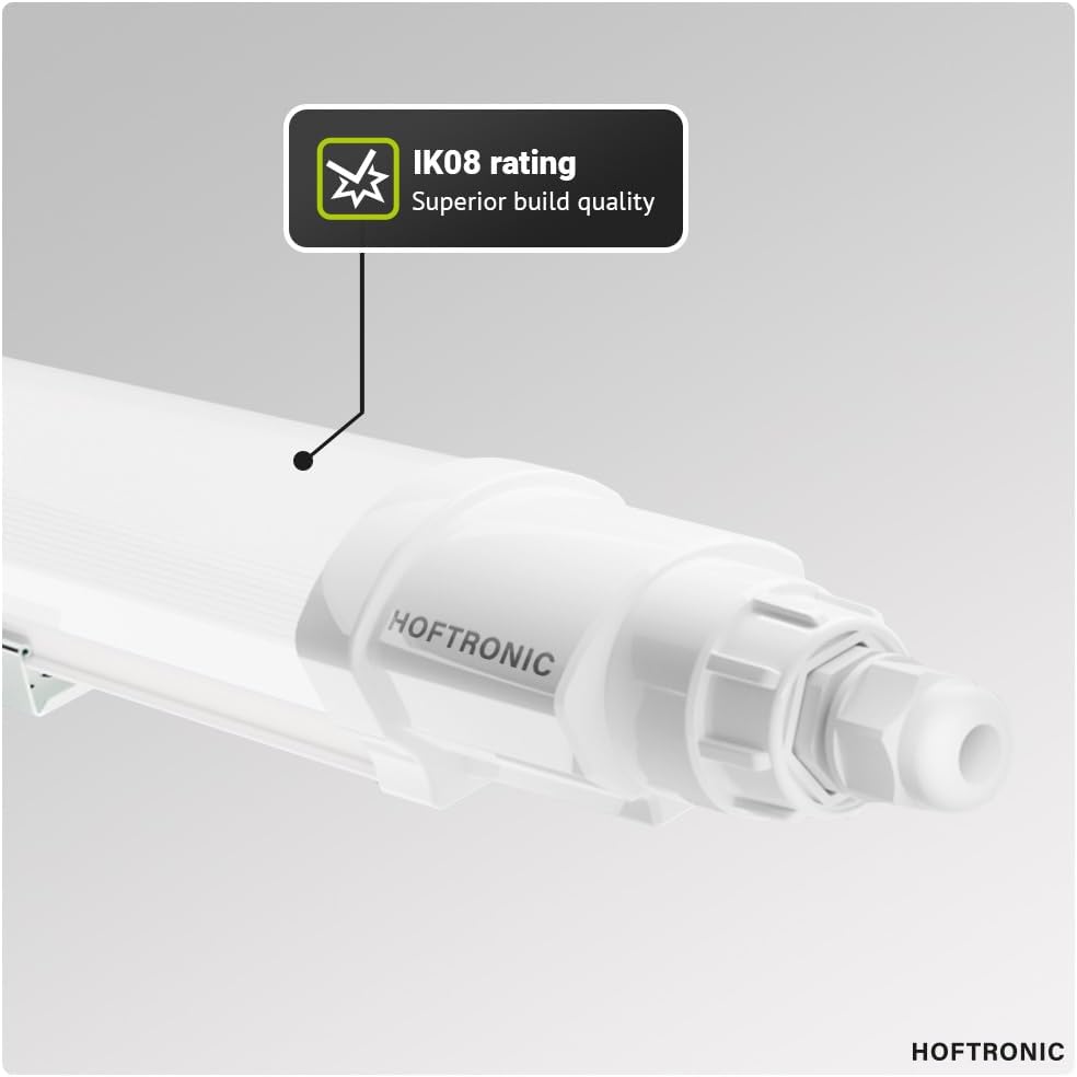 HOFTRONIC - Q-Series - 8er LED Feuchtraumleuchte 120cm - IP65-36W 4320 Lumen - 6500K Kaltweiß - IK08 - Verknüpfbar Schnellverbindung - Kellerleuchte, Feuchtraum Wannenleuchte