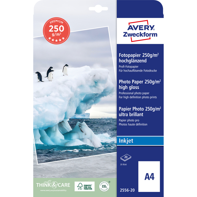 Avery Zweckform Premium Fotopapier, A4, 250 g/m², hochglanz
