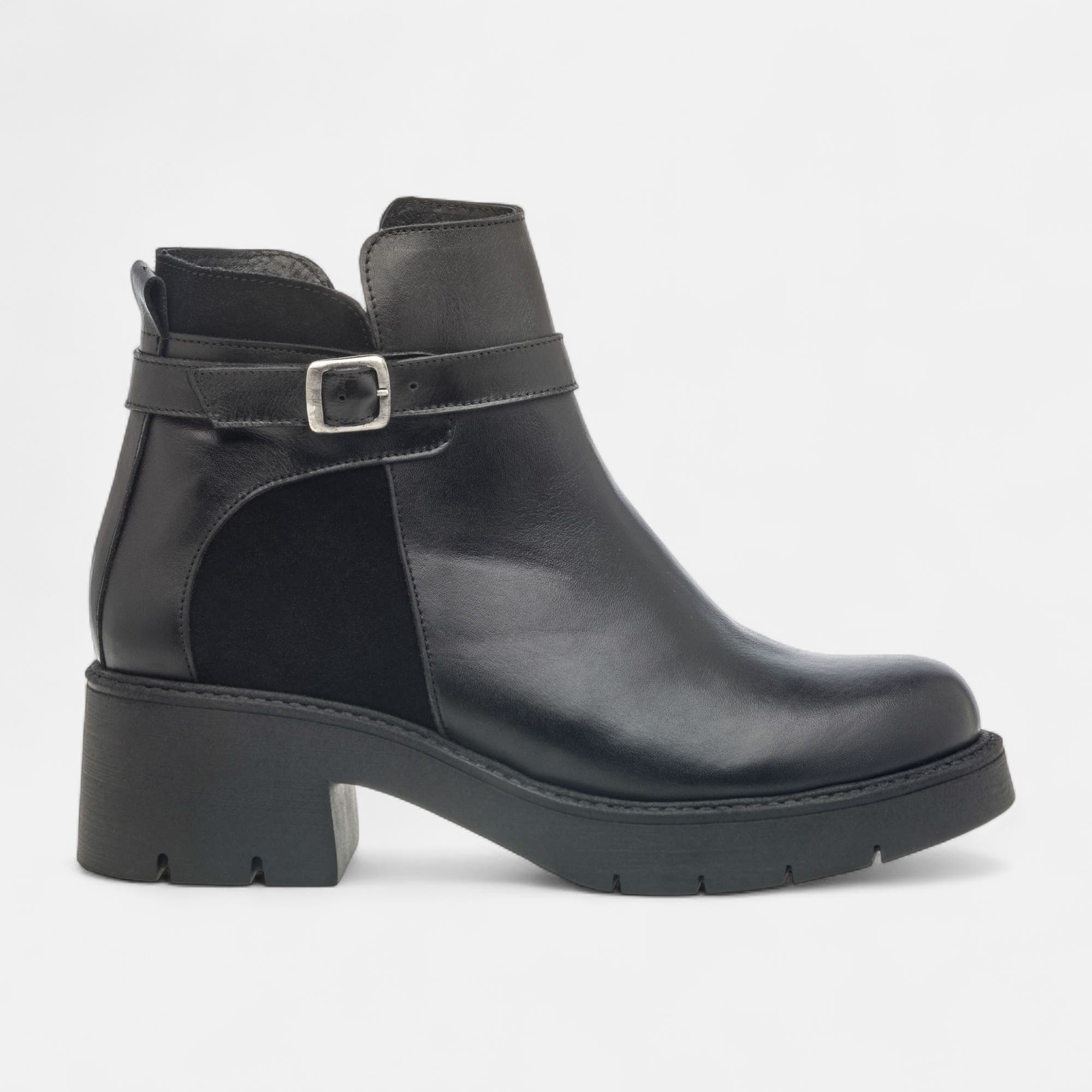 Boots à talon Femme en cuir noir