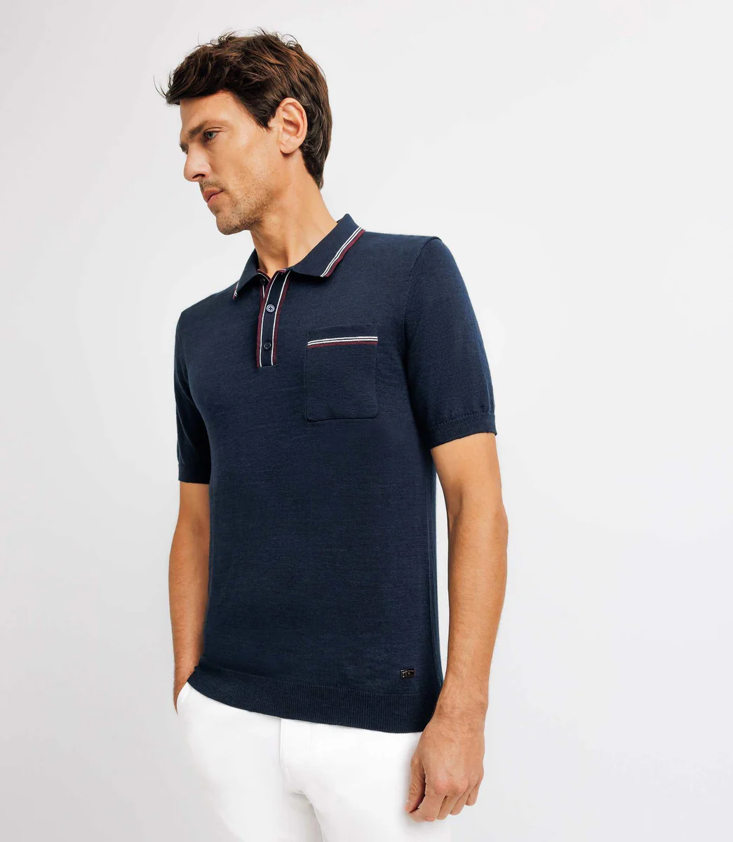 Polo en maille avec poche marine