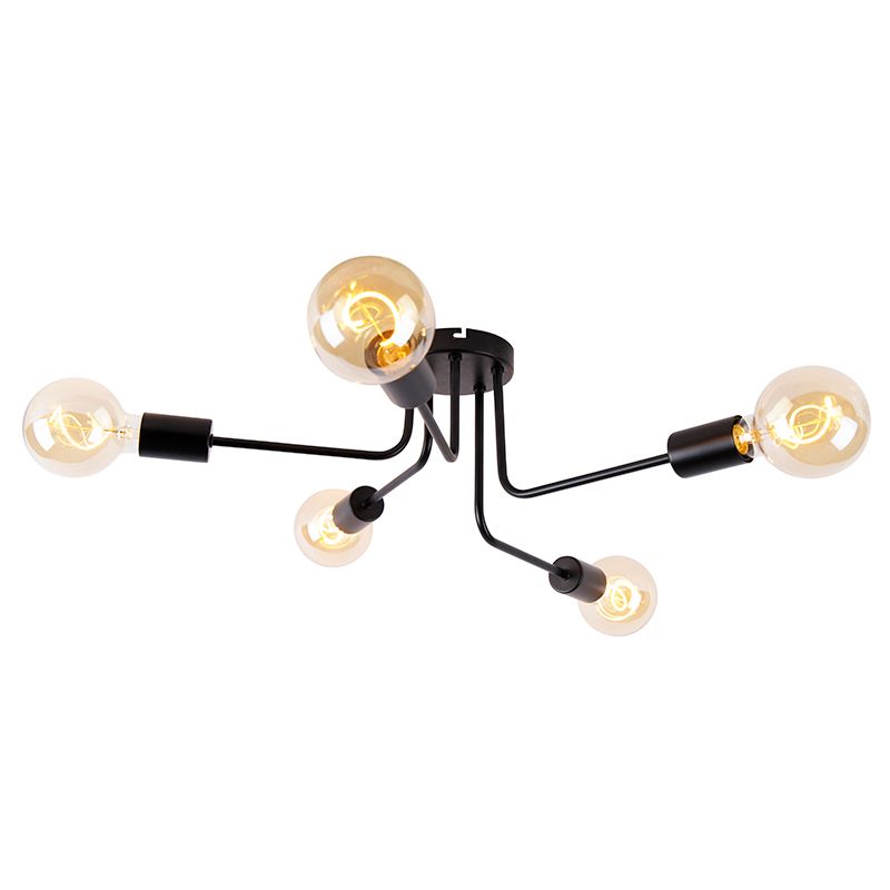 Design plafondlamp zwart 5-lichts - Facile