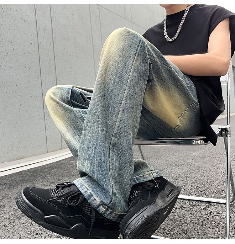 POSI - Mid Rise Washed Straight Leg Jeans