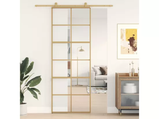 Porte coulissante doré 76x205 cm verre ESG clair et aluminium
