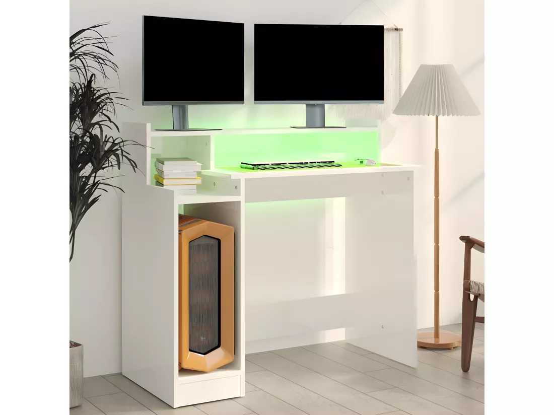 Bureau lumières LED Blanc brillant 97x45x90cm Bois d'ingénierie