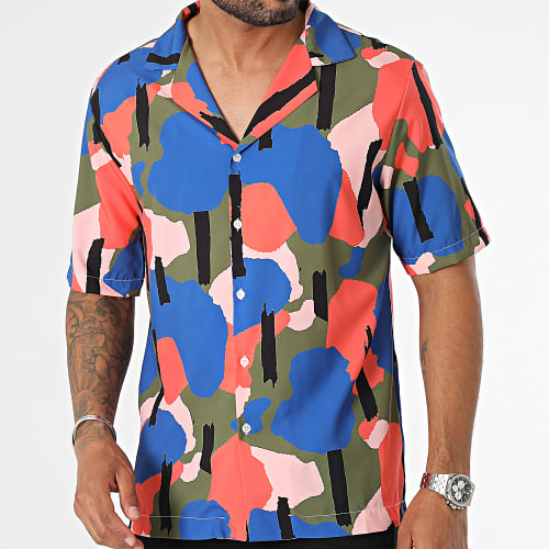 Chemise Manches Courtes Bleu Orange Vert Kaki