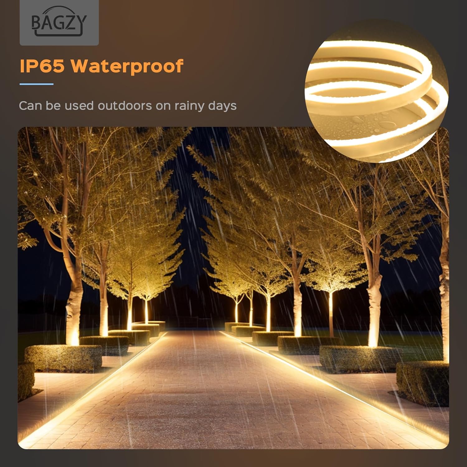 BAGZY Neon LED Streifen 50M Aussenbereich, Neon Wasserdicht Strip 230V Outdoor 120 LED/M Flexibler DIY Lichtband für Innen Weihnachtsfeier Aussenbereich,mit Netzteil und Controller (Gelb,50Meter)
