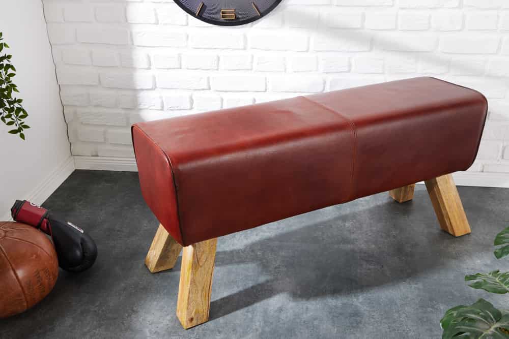 Design Sitzbank TURNBOCK 100cm coffee Echtleder Mangoholz Retro Sitzhocker