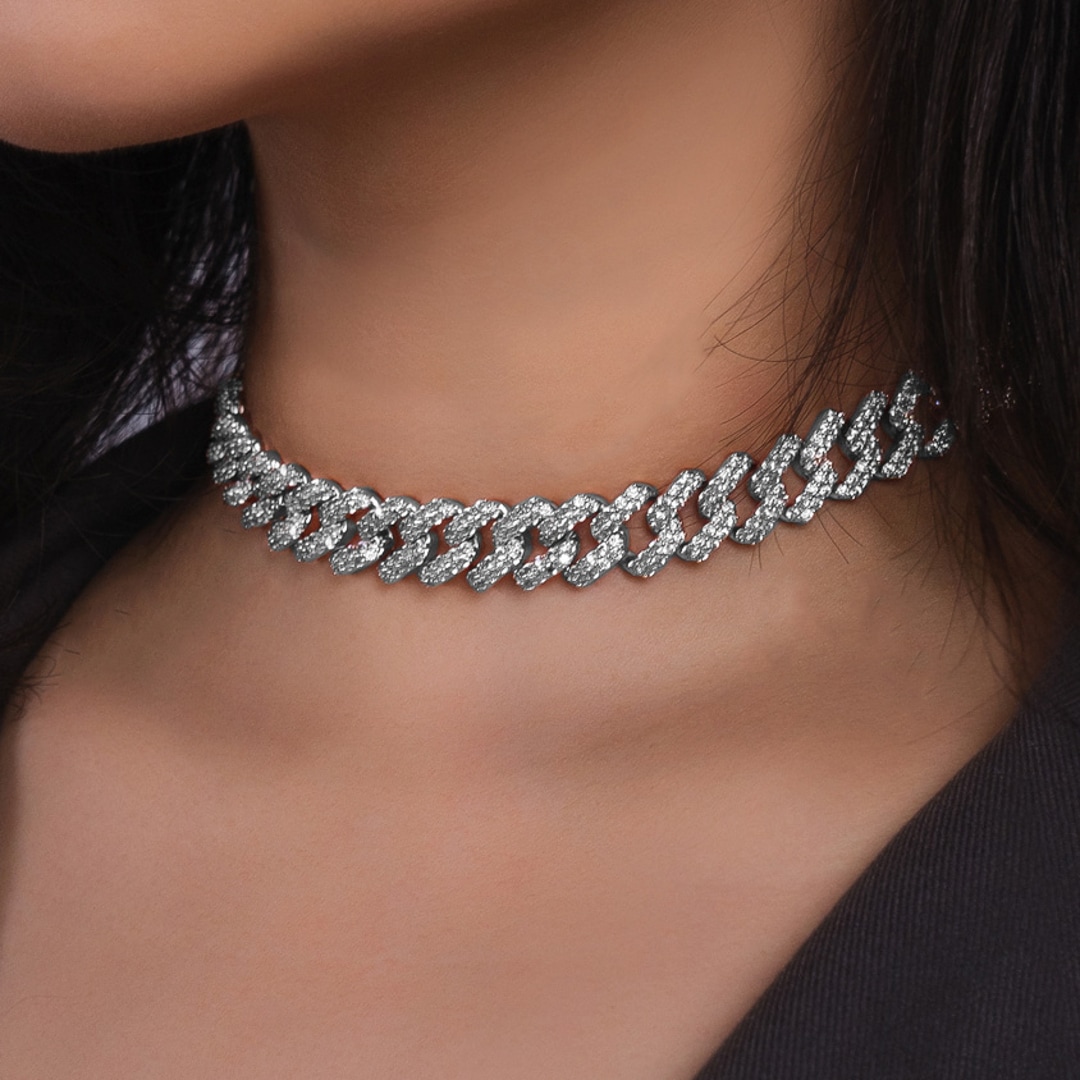 12mm Prong Cuban Link Panzerkette Weiss vergoldet mit Zirkonia