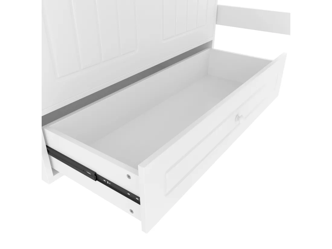 Lit mezzanine simple 90 x 200 cm - Lit enfant - Avec éclairage LED - Avec penderie - Avec tiroir de rangement - Blanc (sans matelas)