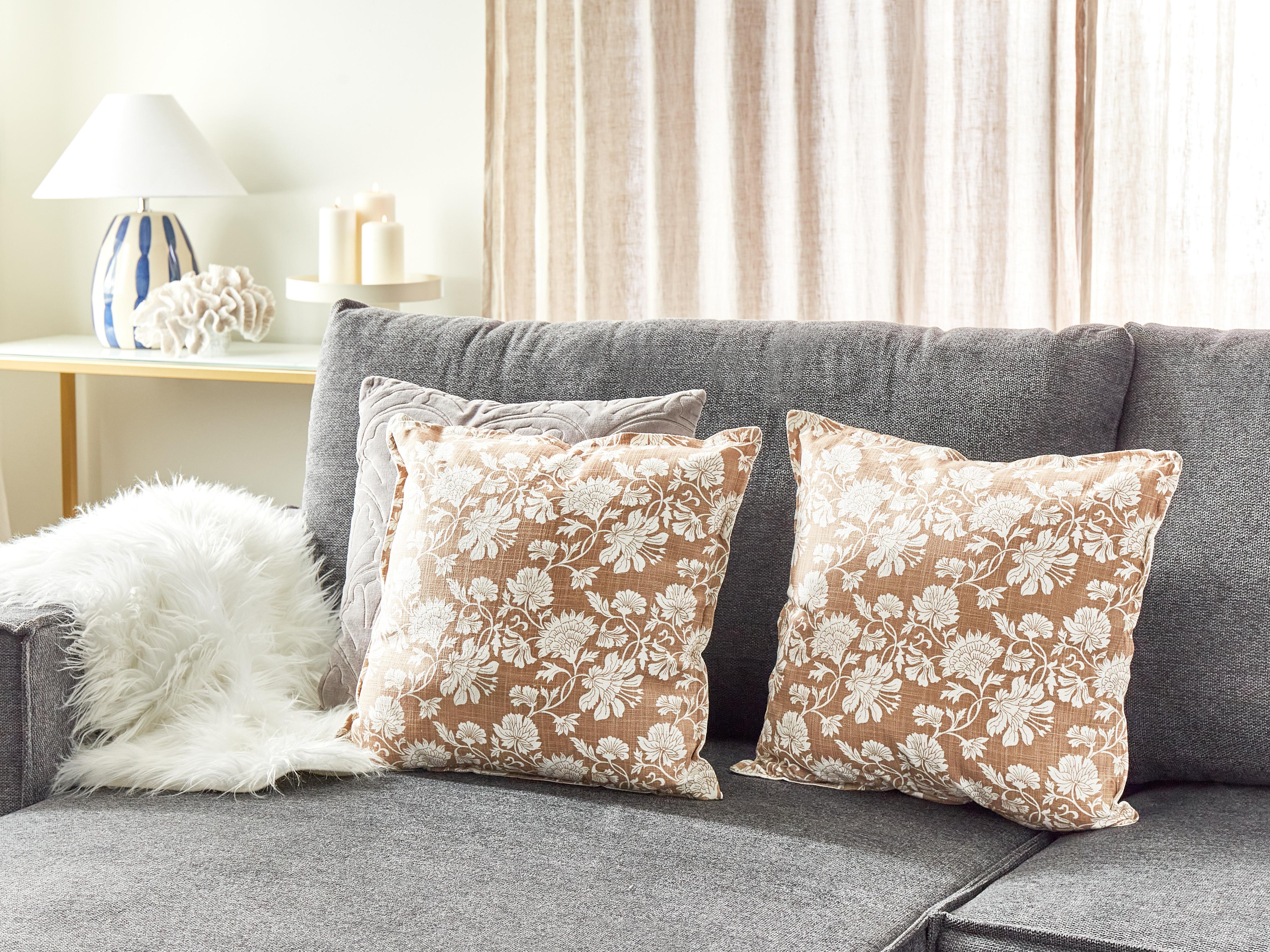 Set van 2 sierkussens NOTELEA Katoen 45 x 45 cm Beige bloempatroon