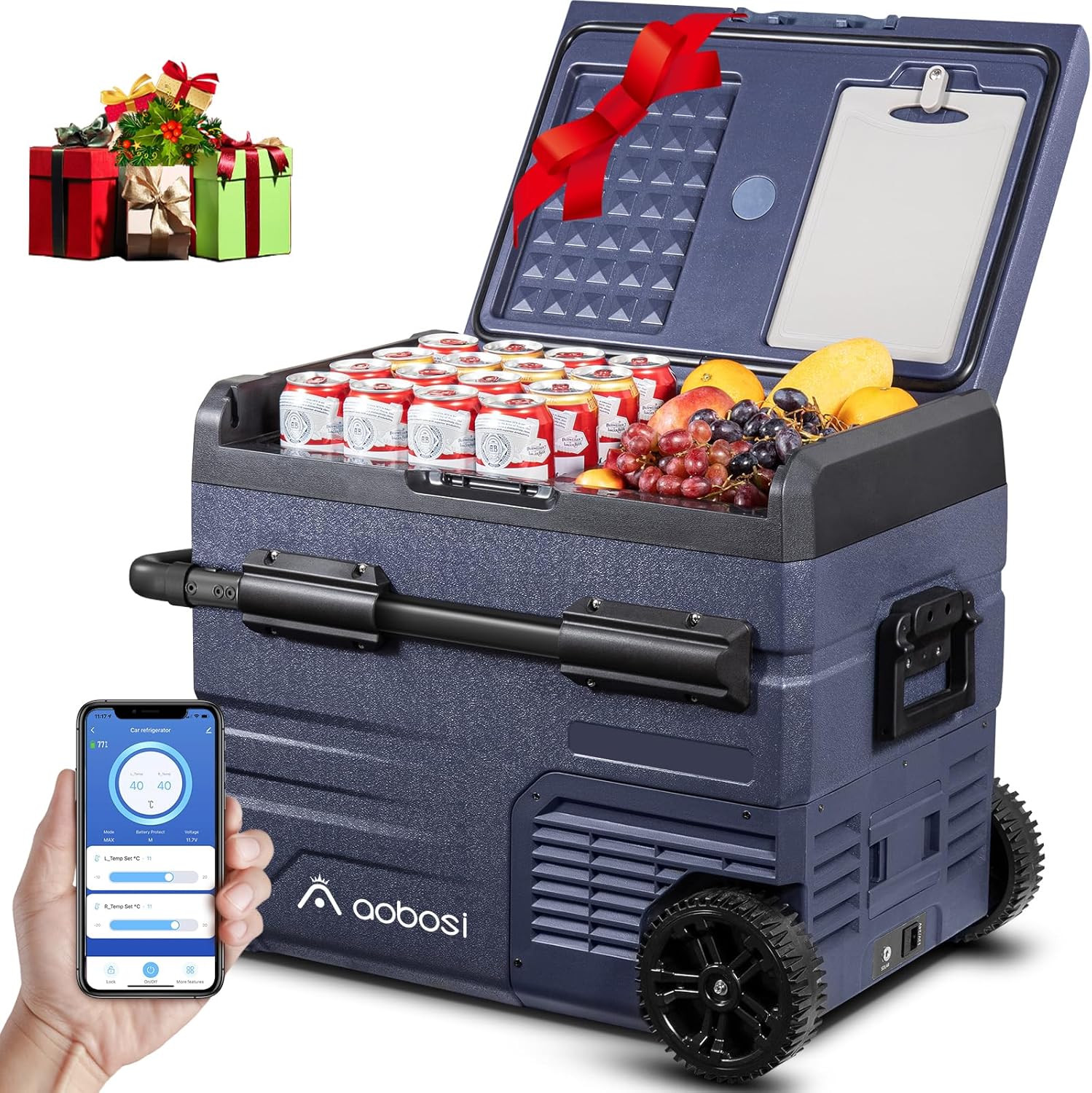 AAOBOSI 115L Glaciere Electrique Double Zone,Glaciere a Compression WiFi APP,12 V/24 V et 100-240 V Frigo Camping, -20 ℃ à 20 ℃, pour Voiture, Camion, Bateau, Camping, Car, Caravanes, Voyageant,Maison