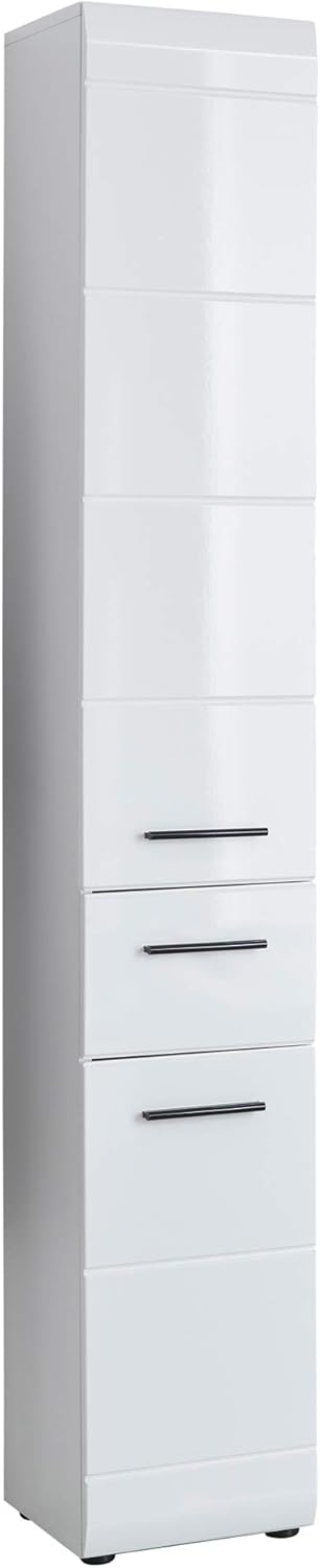 trendteam smart living - Skin - Hochschrank - Weiß/Weiß Hochglanz - 6 Fächer und eine Schublade - (BxHxT) 30 x 182 x 31 cm - Badregal mit 3 höhenverstellbaren Einlegeböden - Kratzfest
