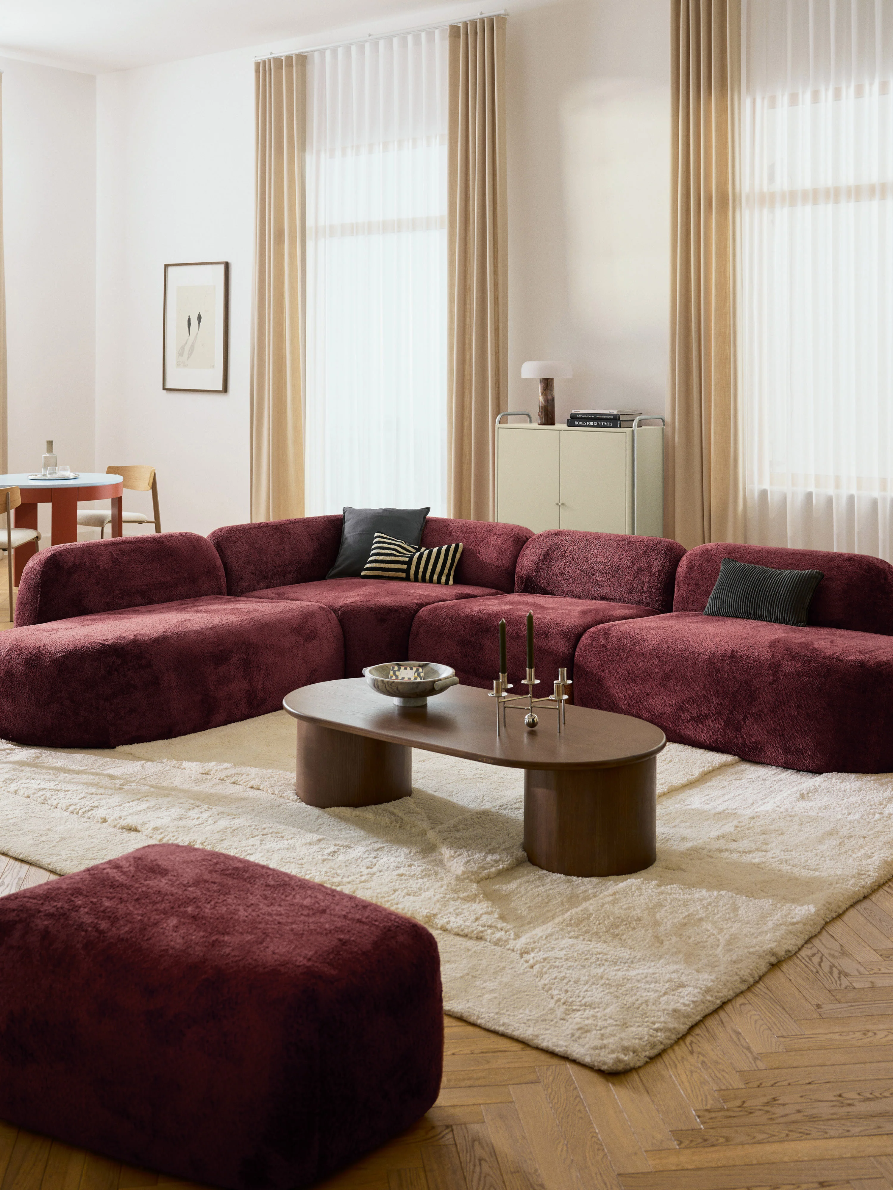 XL modulaire teddy bouclé hoekbank Wolke (4-zits) met chaise longue