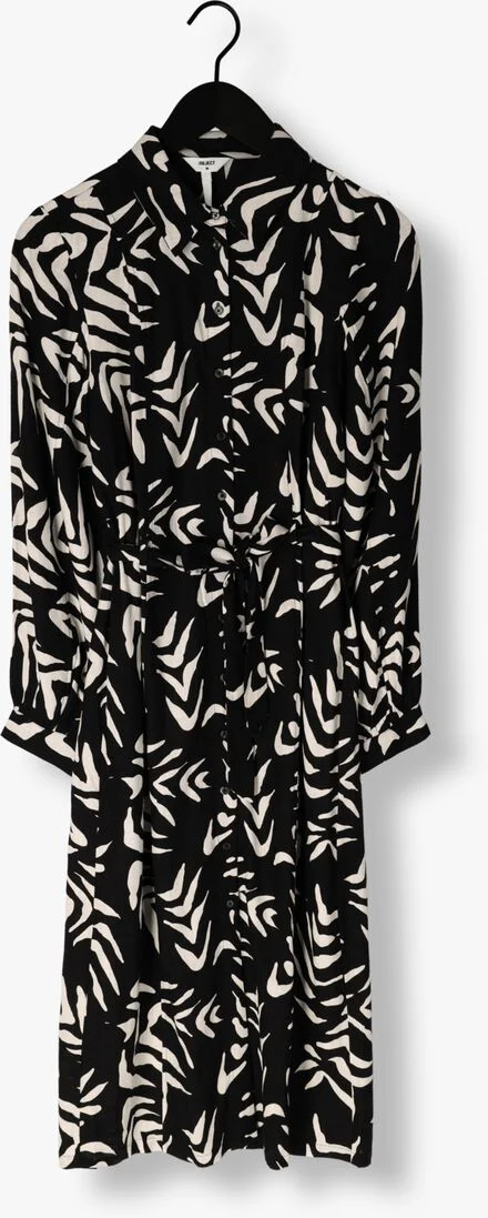 OBJECT zwarte object midi jurk objemira tilda l/s dress