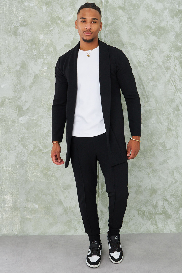 Ensemble 2 pièces gilet + pantalon noir texturé