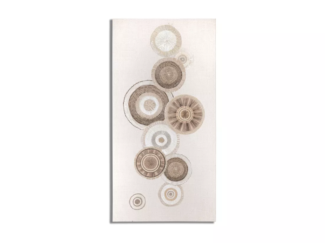 Tableau Toile sur Bois - Motifs Géométriques aux Tons Chaleureux avec Décors en Relief - Modèle Cirly -B- 50x3,2x100 cm - Décoration Murale Élégante