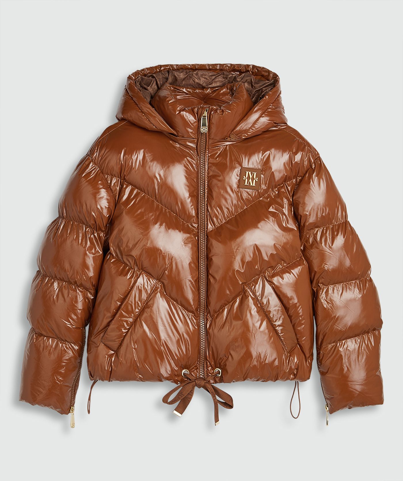 JV-BRENNA oversized puffer coat in laklook - cognac lak